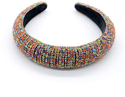 Damen Strass Stirnband Bling Gepolstert Barock Kristall Mode Haarband Party Für Braut Krone Haarreifen Hochzeit Haarschmuck (Bunt)