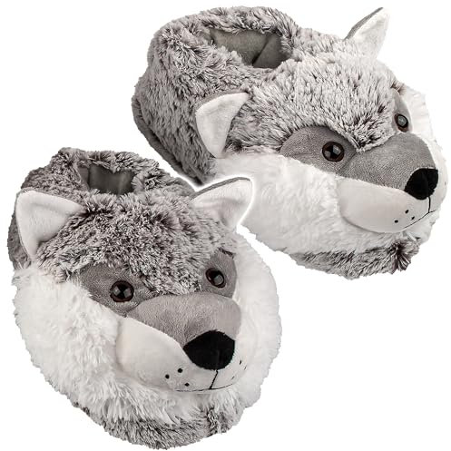alles-meine.de GmbH Plüsch Hausschuhe Größe frei wählbar Hund/Husky/Wolf - Größe Gr. 26-47 EU schön warm Kuschel - für Kinder & Erwachsene - ABS Sohle rutschfest -..