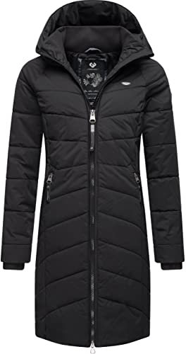 Ragwear Damen Wintermantel Warmer wasserdichter Steppmantel lang mit Kapuze Dizzie Coat Black22 Gr. S