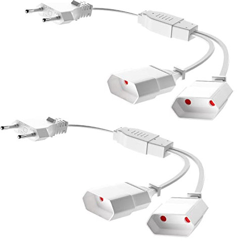 Eurostecker Verlängerung, Netzkabel Verlängerungskabel, 30cm Kurz 0.75 mm² Stromkabel Typ-C Euro Stecker auf Doppel Typ-C Euro Buchse, Max. 250 V / 8A für TV PC Monitor Lampen (2 Stück - Weiß)