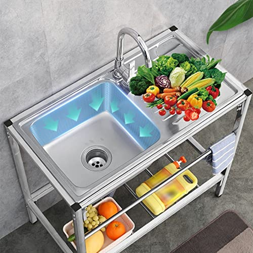 Universalspüle Edelstahl Waschbecken mit unterschrank Spülbecken küche mit Abtropffläche,Handwaschbecken Werkbank ausgussbecken Einzelbecken mit Hahn für Wäsche Hinterhof Garage Camping ( Color : Hot