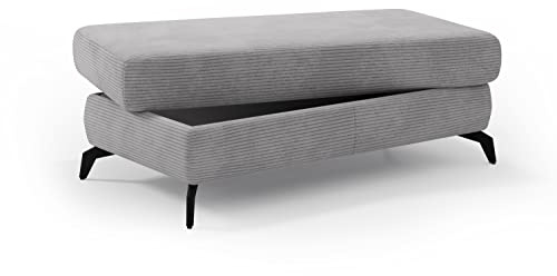CAVADORE Stauraum-Hocker Bounce / Polsterhocker mit Staufach, Cord-Bezug und Metallfüßen in Mattschwarz / 121 x 45 x 67 / Breitcord, Hellgrau