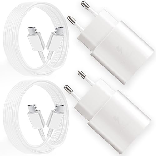 2-Pack 25W Caricatore USB C con Cavo di Ricarica Veloce per Samsung Galaxy S25 S24 S23 S22 S21 S20 FE Ultra Plus S10, Z Fold 6/ Z Flip6 A55 A53 A15, EP-TA800N Caricabatterie a Ricarica Super Veloce