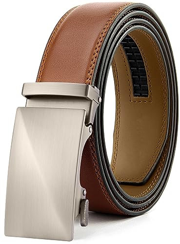 YOETEY Automatik Gürtel Herren Braun Leder, Ledergürtel Herren Braun Ratsche Automatikschließe für Herren 35mm Business Anzug, Herrengürtel Stufenlos Verstellbar