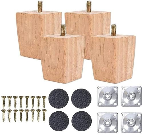 4 Pièces Pieds De Meuble en Bois, Pieds De Canapé en Bois Conique, pour Canapé TV Lit Table à Manger Sièges Fauteuil Meubles(6 cm)