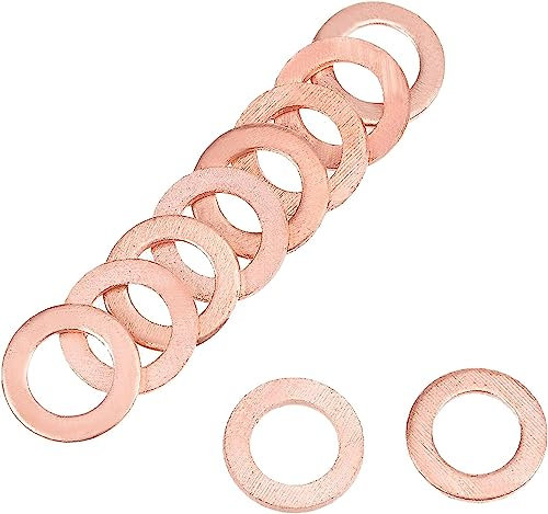100 Copper Flat Washers - M6 x 10mm x 1mm Sealing Rings for Screws Bolts and Nuts