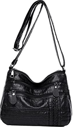 Duiaynke PU Leder Crossbody Tasche, Multi-Taschen Weiche Crossbody Tasche, Handtasche Umhängetasche, Mode Stil Frauen Umhängetasche, Schwarz