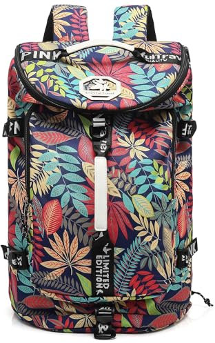 JYColofex Sporttasche, Rucksack, Wrestling-Tasche mit Schuhfach, 4 Arten von Rückenmethoden, wasserdicht, Sport, Walking, Laptop, Rot mit Blumenmuster, X-Large, Freizeit