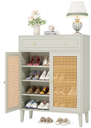 Tribesigns Schuhschrank mit Türen Schubladen, Modernes Schuhregal mit Verstellbarem Regal für den Eingangsbereich, Hölzerner Schuh-Organizer für Flur, Wohnzimmer, Schlafzimmer