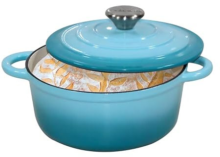 COOKWIN Dutch Oven emaillierter Dutch Oven Topf mit Deckel, 2,1 QT Dutch Oven, blaugrünes Gusseisen, Dutch Oven Topf mit zwei Griffen, Dutch Oven zum Brotbacken, Schmoren, Kochen, Geschenke für