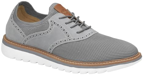 Johnston & Murphy Men’s Braydon Knit Saddle Shoe, Gray Knit/Nubuck, 12 M