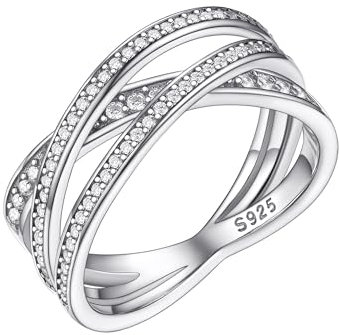 PROSILVER 3er Anillo Entrelazado Dama Plata, Anillo 67 Plata Circonitas Cubicas