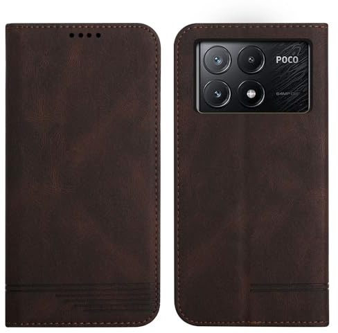 Rostsant Handyhülle für Xiaomi Poco X6 Pro 5G PU Leder Brieftasche Schutzhülle Xiaomi Poco X6 Pro 5G Etui Case Ständer Magnetisch Klapp Hülle für Xiaomi Poco X6 Pro 5G Braun