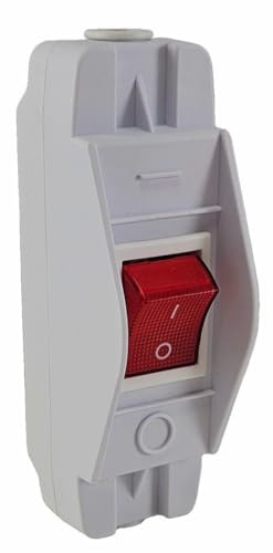 Geräte Schnurschalter weiß, robustes Gehäuse mit auswechselbarem Wippschalter rot mit Schraubanschluss 16A 250V~, beleuchtet