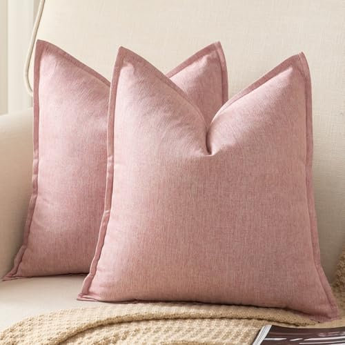 Yaertun 2 Pezzi Federe Cuscini in Lino Minimalista Copricuscino Moderni Elegante Super Morbido Fodere per Cuscino per la Decorazione Domestica Soggiorno Camera da Letto Divano 60x60cm Rosa