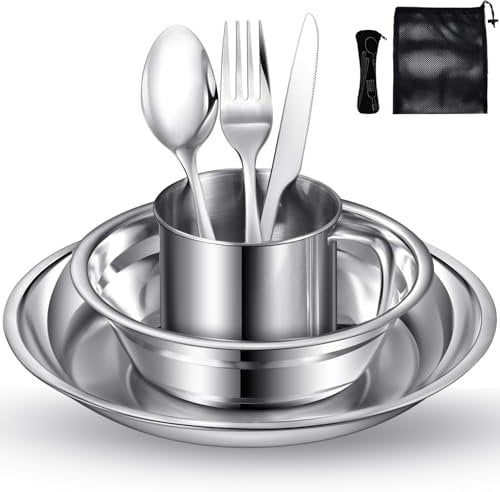 Lafuntar Camping Plate, Bowl, Cup & Cutlery Set - 8-Piece Dinner Set for Travel & Outdoor