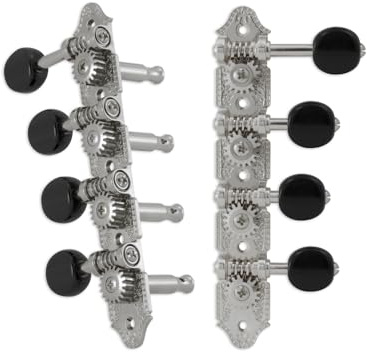 Grover 409FCB Professional Mandolin Standard F-Style Machine Heads with Black Button - Standard, 4 + 4 - Chrome