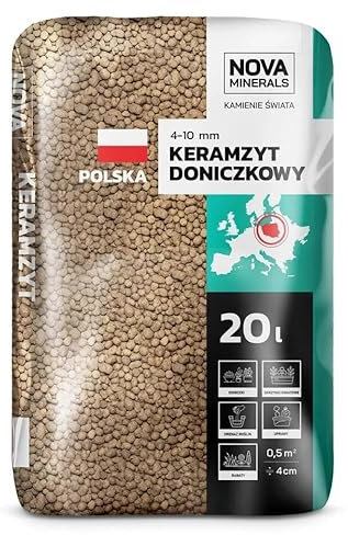 Nova Minerals Blähton 4–10 mm 40L – Tongranulat für Pflanzen & Drainage – Natürliches Keramsit Drainagematerial für Topfpflanzen, Garten, Hydroponik & Bodenverbesserung (2x20L Sack)