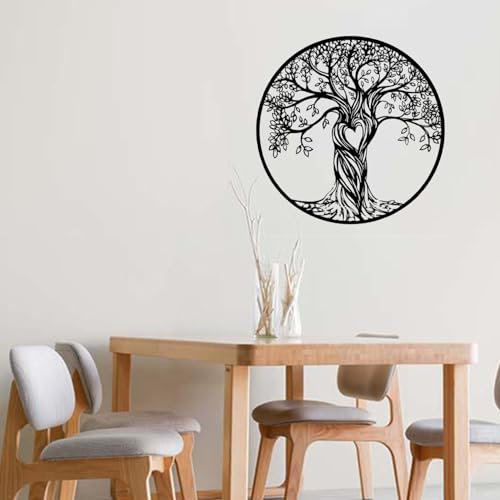 BGTODO Plaque murale en métal à suspendre - Arbre de vie - 50 cm - En fer noir - Décoration d'intérieur - Plaque murale Viking - Style basique (arbre de levage, L, style creux)