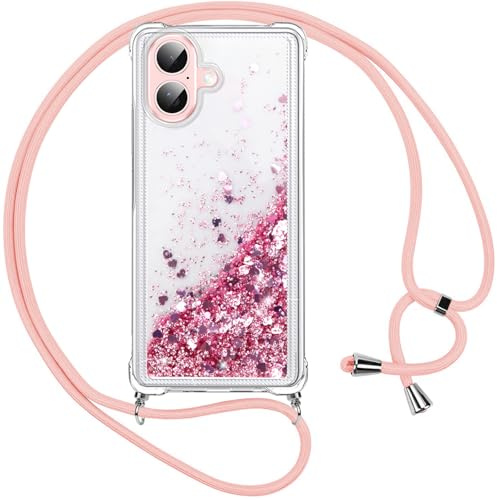Vauki handyband Glitzer Handyhülle für iPhone 16, Flüssig Treibsand Cover mit Band Necklace Weich Transparent Silikon TPU Bumper Schutzhülle mit Kordel zum Umhängen Case für iPhone16 6.1
