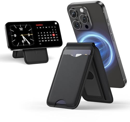 LULULOOK Cuir Porte Carte avec MagSafe, en 100% US Cuir Véritable, Touche de Douceur, 65g Ultra-Léger & Fin, Force Aimant, comme Support Réglable & 3 Porte Cartes Bancaire pour iPhone 16 15 14 Series