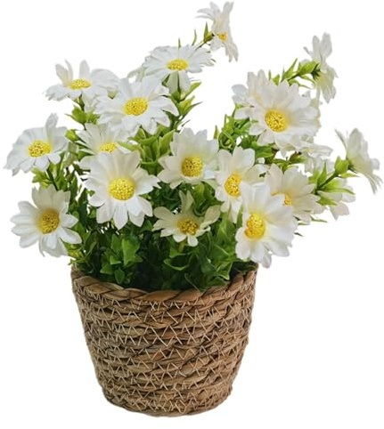 Künstliche Gänseblümchen-Vase, kleine künstliche Pflanzen mit Vase – Künstliche Gänseblümchen Blumenstrauß mit Vase | Künstliche Blumen im Topf für Restaurant-Dinner-Regal-Dekoration