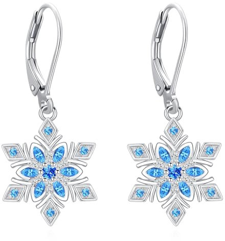 Eusense Schneeflocken Ohrringe 925 Sterling Silber Schneeflocke Tropfen Ohrring Schmuck Geschenke für Frauen Mädchen