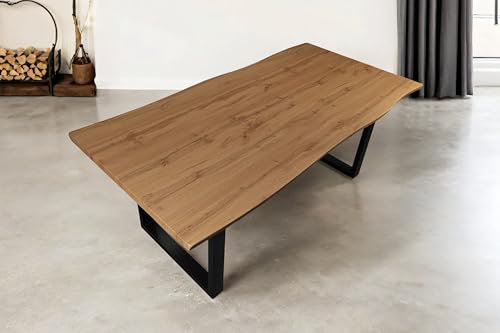 SAM Esstisch Josy | 200 x 100 cm | Holz Wildeiche-Optik | U-Gestell Metall schwarz | 40 mm Tischplatte mit Baumkante | Tisch für Esszimmer & Küche