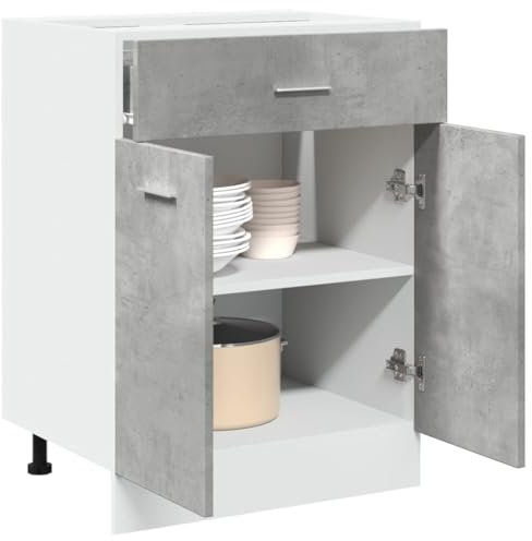 Myheimly Küchenschrank,Unterschrank Küche, Küchenmöbel, Küchenzeile,Standschrank Küche,Wandschränke,Aufbewahrungsschrank Schubunterschrank Betongrau 60x46x81,5 cm Holzwerkstoff