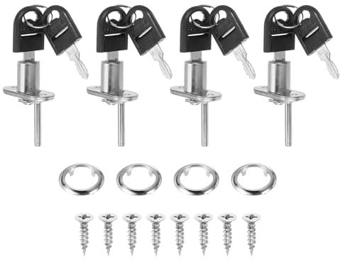 PATIKIL 4Pcs Drawer Lock with Keys, 16mm(5/8) File Cabinet Lock Keyed Different Steel Lock Cylinder Desk Locks for Office Wardrobe Locker Showcase, Silver
