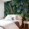 FUNLIFE 234x243cm Plantes tropicales papier peint, feuilles d'aquarelle, papier peint panoramique texture imitation cuir, papier peint jungle,Salon Chambre bureau corridor papier peint adhesif mural