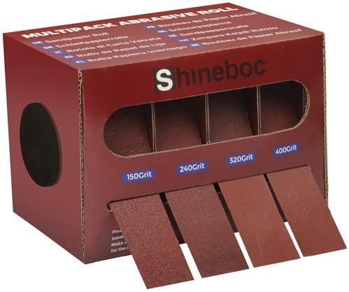 Shineboc Schleifpapier Rolle 25mm x 6 m, Schleifleinen 150/240/320/400 körnung Schmirgelleinen Rolle Schmirgelpapier