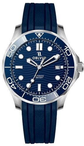 OBLVIO Automatische Taucheruhr, Schwarzes Silikonband, Wellenmuster Zifferblatt, Datumsanzeige, OM-YLLLR, Luxuriös