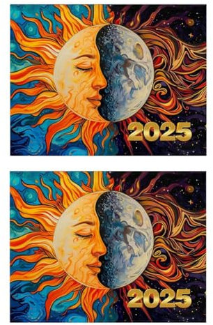 Okeeyseda 2-Teiliger Sonnen- und Mondkalender für 2025, Planungskalender, Kalender, Sonne und Mond, Täglicher und Monatlicher Zeitplan, Planerkalender