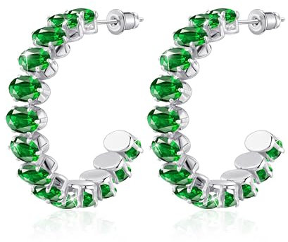 Linawe Orecchini a cerchio verde smeraldo gioielli in argento, orecchini pendenti in argento da donna, orecchini di tendenza orecchini ipoallergenici senza nichel orecchini in oro bianco