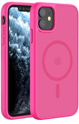 Hualele Magnetic for iPhone 11 Case & iPhone XR Case,Compatible with MagSafe, Military Grade Dropproof Translucent Matte Hard Back Soft Edge Slim Phone Case iPhone 11/XR, Hot Pink
