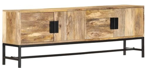 Helloshop26 Meuble TV multimédia étagère télévision Buffet téléviseur Salle à Manger Salon Chambre 140 x 30 x 50 cm Bois Massif de manguier Brun 02_0025918
