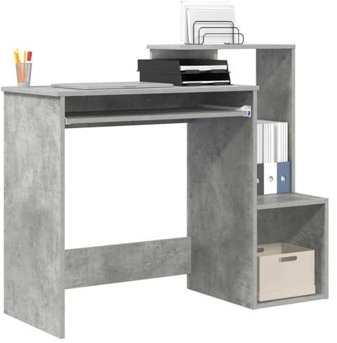 vidaXL Desk Concrete Grey 106 x 41 x 88.5 cm Engineered Wood | It comes with a traditional drawer and board shelves for great storage,