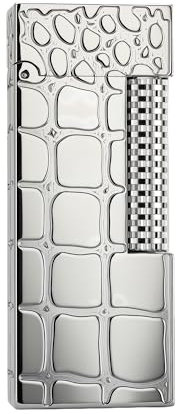 Schweizer Vintage Messing Kerosinfeuerzeug mit offener Flamme, seitliches Schiebeverschluss, Reliefdesign, einzigartig, Geschenk für Freund, Sammlerstück,Thorens Narrow Lighter Crocodile Pattern