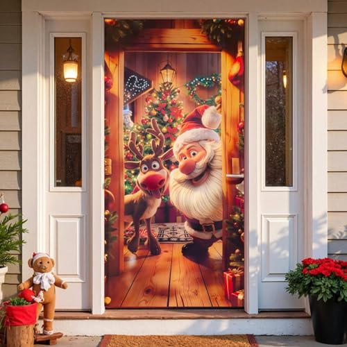Weihnachten Tür Abdeckung Dekoration Türbanner Weihnachten Weihnachtsdeko Tür 200 X 90 cm Türabdeckung Weihnachten Weihnachtsmann Weihnachtsdeko Haustür für Weihnachtsfeier Winter Neujahr Deko