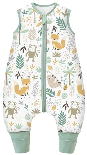 Chilsuessy Baby Schlafsack mit Füßen 3.5 Tog Kinder Winter Schlafsack Soft Baumwolle Baby Schlafsack mit Beinen für Jungen und Mädchen, 3.5 Tog/Wald, 70cm/Baby Höhe 75-85cm