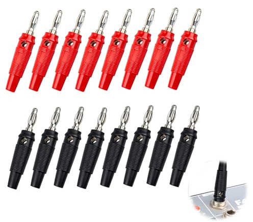16 Stück Bananenstecker 4mm, Lautsprecher 20A, Banana Plug Schraubbar, Banana-Steckverbinder Rot Schwarz, kompatibel mit Buchse, Bananenstecker für HiFi AV-Receiver Boxen