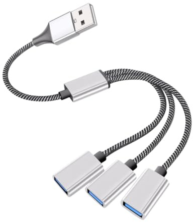 Répartiteur USB Multiple 1 Mâle vers 3 Femelles en Alliage D'aluminium | Port 5v 2a Max, Dissipation Rapide, Format Portable, pour Imprimante et Lecteur de Cartes, Argenté