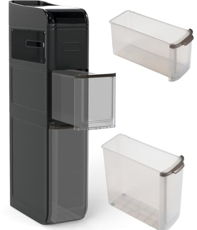 GIANTEX Mueble de Baño Estrecho, Armario con Ruedas Ocultas, Cajones Transparentes, Soporte para Papel Higiénico, Tapa Abatible, 18 x 43 x 88 cm, Carrito Auxiliar para Baño, Salón, Cocina (Negro)
