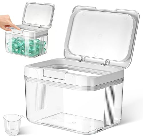 Yimomoyi Laundry Pods Container with Press-and-Pop Lid | Detergent/Powder/Capsule/Pot/Washing Tablets Storage Holder for Laundry Room, Bathroom, Kitchen Organisation (2.9L)