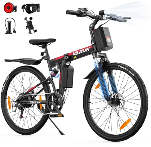VARUN E-Bike Klapprad 26 Zoll mit Vollfederung, 48V Akku, 80 km Reichweite | 7-Gang, LCD mit 5 PAS, Elektrofahrrad für Herren Damen für Pendler & Gelände