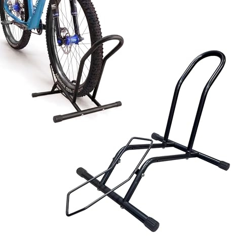 Relaxdays Fahrradständer, 16–29 Zoll, Reifenbreite bis 10,5 cm, Vorder- & Hinterradständer, Boden, 1 Fahrrad, schwarz