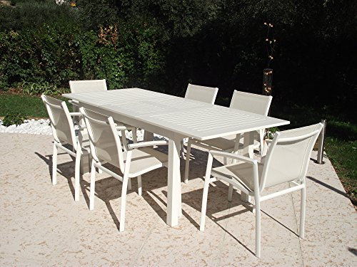 Tisch Kuba weiß ausziehbar 150/210 x 90 aus Aluminium für Garten und Outdoor