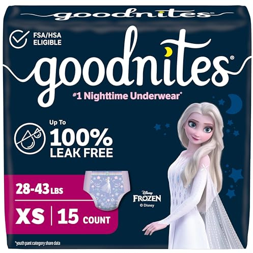 Goodnites Girls' Nighttime Bedwetting Underwear, Size Extra Small (28-43 lbs), 15 Ct, Packaging May Vary