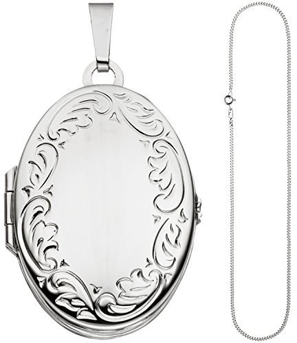 Jobo Damen Medaillon oval Anhänger zum Öffnen für 4 Fotos 925 Silber mit Kette 60 cm